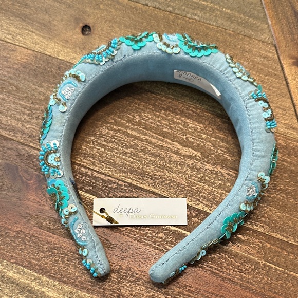 Floral Embellished Turquoise and Blue Headband by Deepa Gurnani NWT - Picture 7 of 10